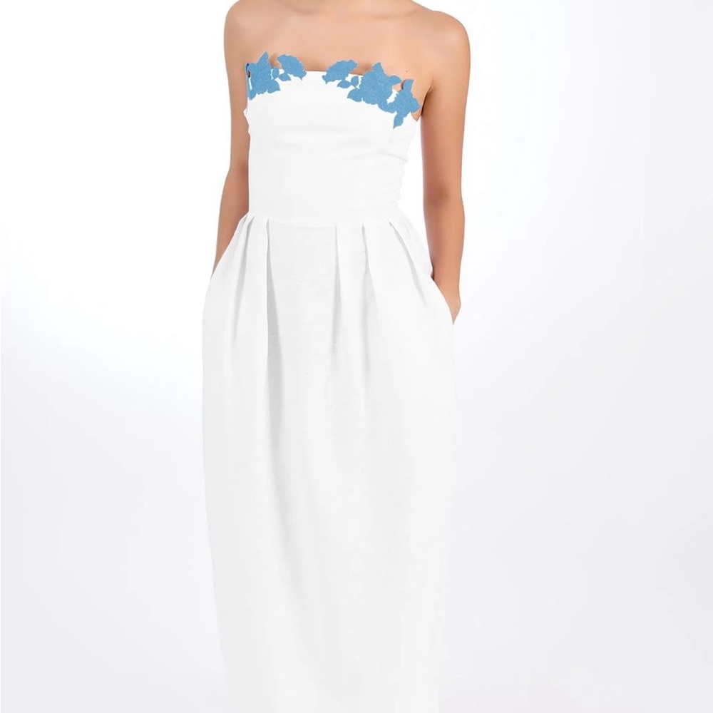 Fanm Mon Lorr Dress White with Blue Floral Detail Medium